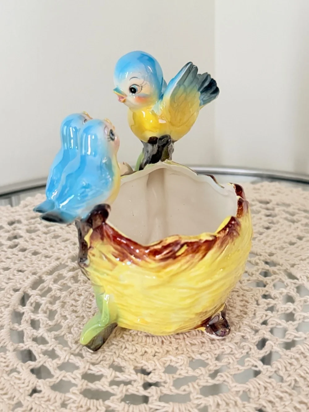 Norcrest  Vintage 1950's Bluebird Planter Mother Bird Perched w Her Two Babies